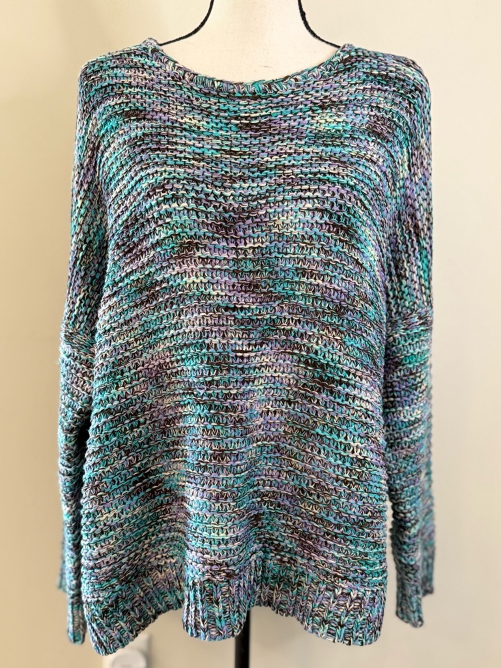 Easel chunky knit sweater colorful lagenlook teal purple SZ M